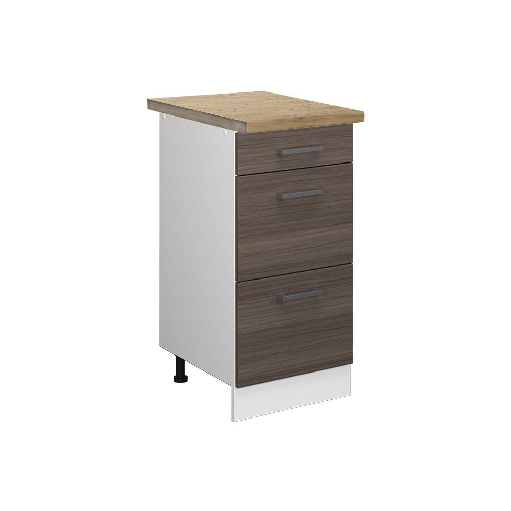 KÜCHENUNTERSCHRANK R-Line Grau 40 cm mit Schubladen, AP Eiche - Weiß/Braun, Holzwerkstoff (40/81.6/60cm) - Vicco