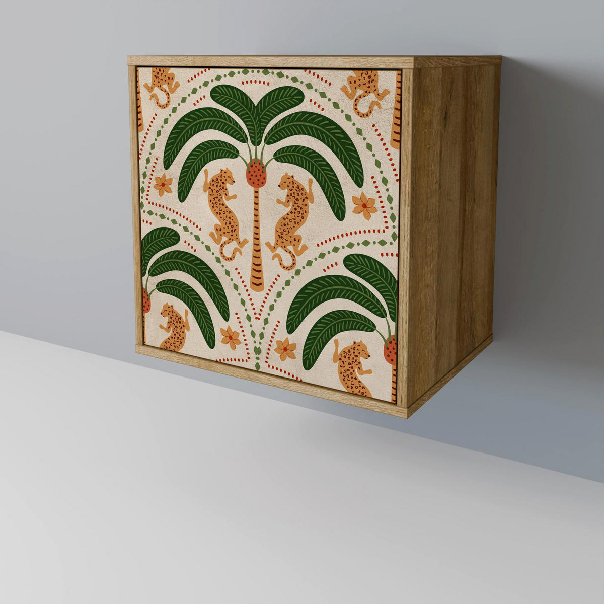 SIDEBOARD DANCING PREDATORS, Eichefarben, 57,5x42x77,5 cm, Schräge Buchenholzfüße - Eichefarben/Buchefarben, Holzwerkstoff/Buchenholz (57.5/77.5/42cm) - SpaceRebels