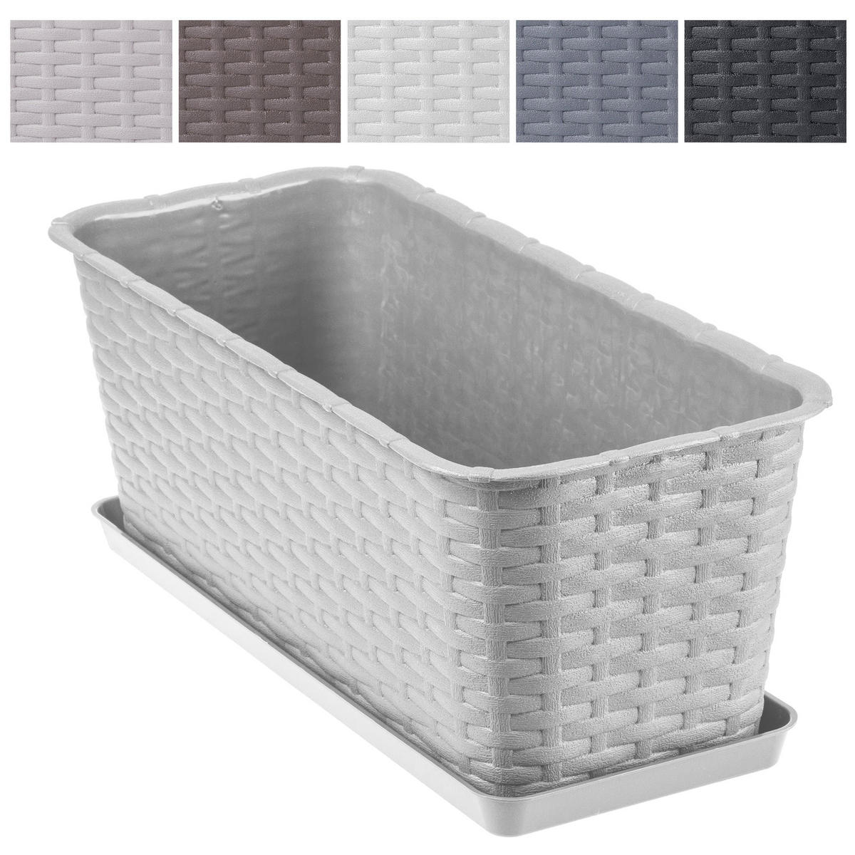 BALKONKASTEN mit Untersetzer 40 cm, Grau - Grau, Kunststoff (17/40cm) - KADAX