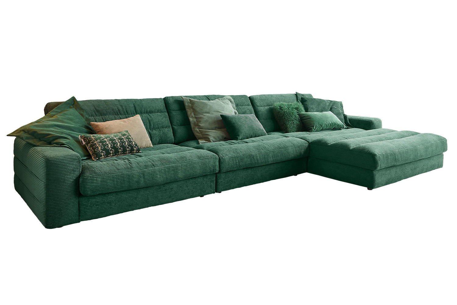 ECKSOFA XL LANA Smaragdgrün Cord - Smaragdgrün/Schwarz, Textil (416/205cm) - KAWOLA