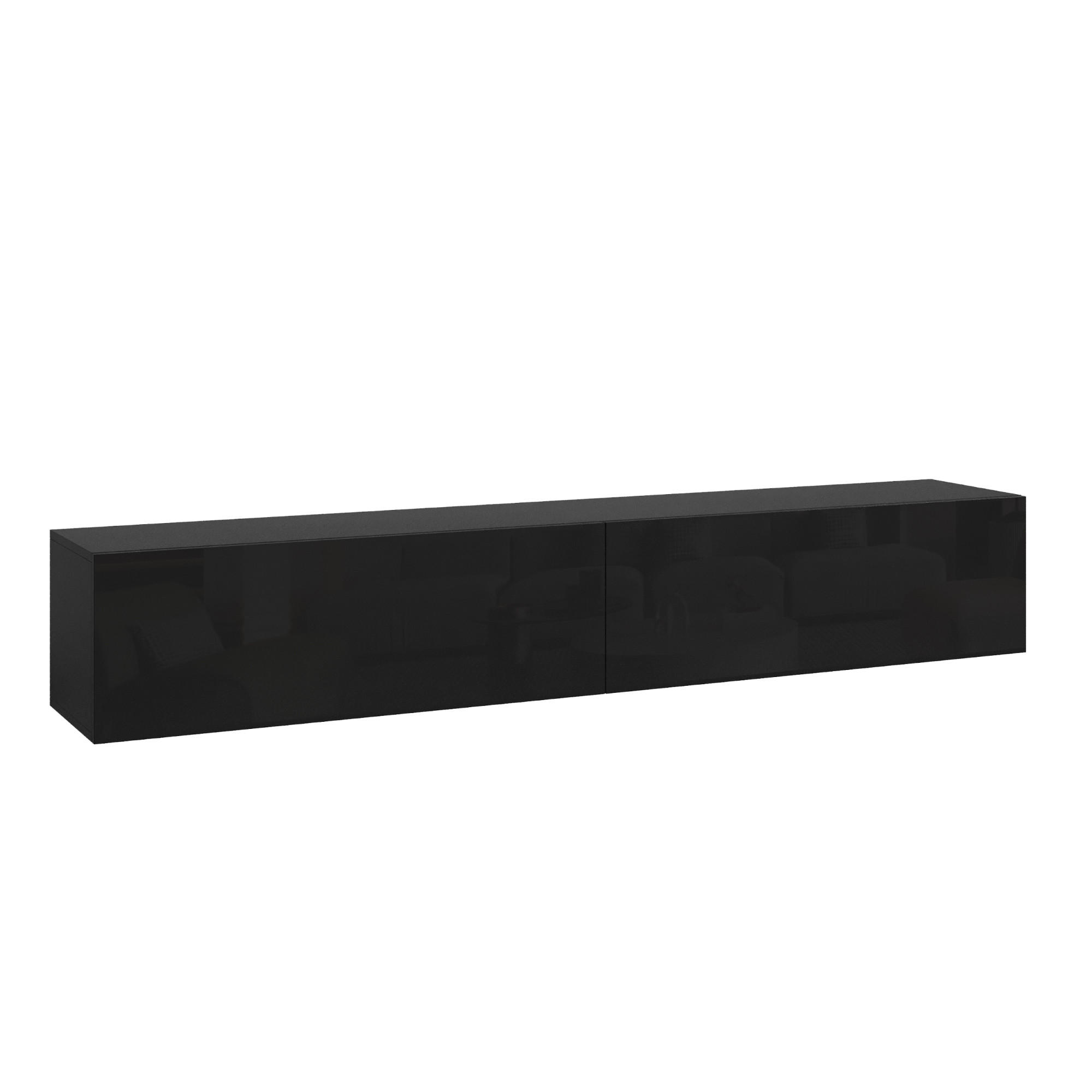 HÄNGELOWBOARD Evaton - Schwarz Hochglanz, Holzwerkstoff (180/30/31.5cm) - [en.casa]