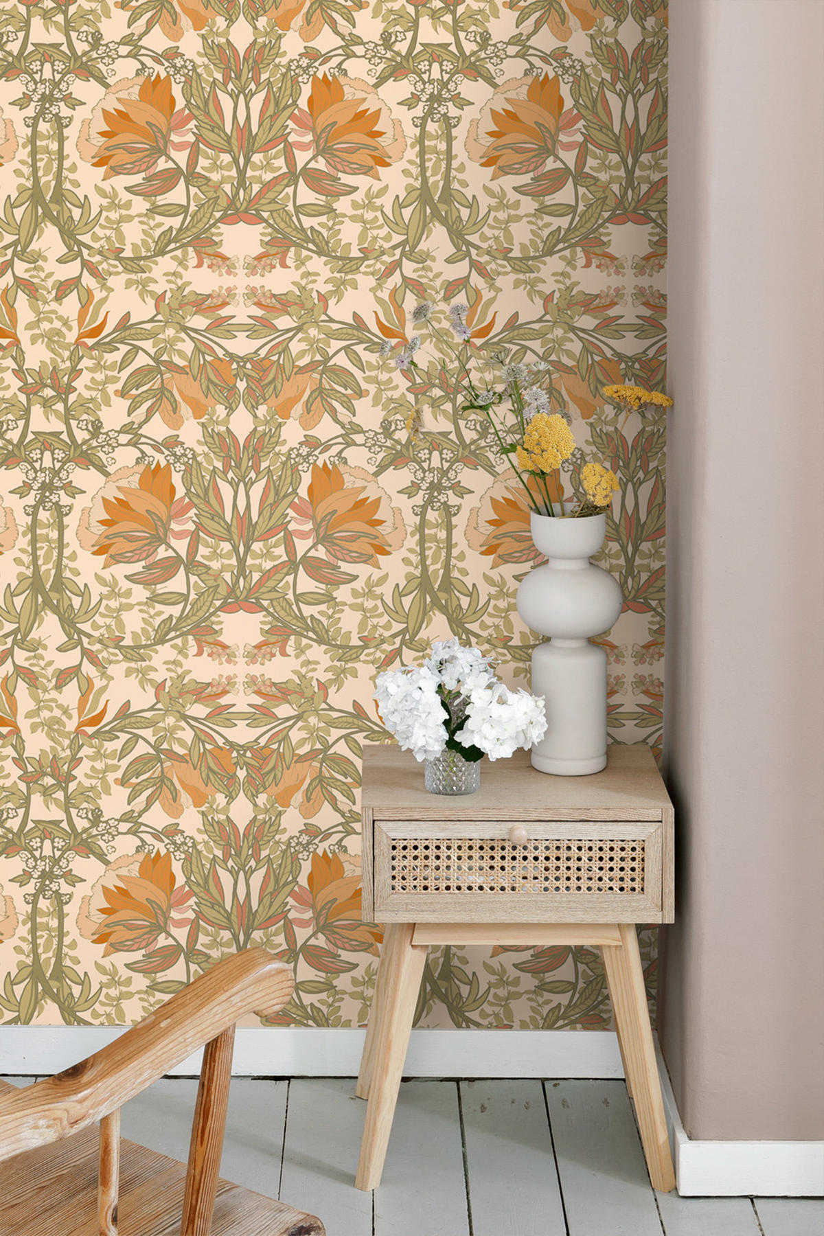 TAPETE Blumenmuster im Jugendstil 50 x 900 cm - Orange, Papier (50/900cm) - ESTAhome