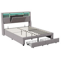 POLSTERBETT 140x200 cm mit LED-Ohrenkopfteil, Ablagefächern, Seitentaschen und 2 schubladen - ohne Matratze - Grau - Grau, Textil (140/200cm) - DELFA