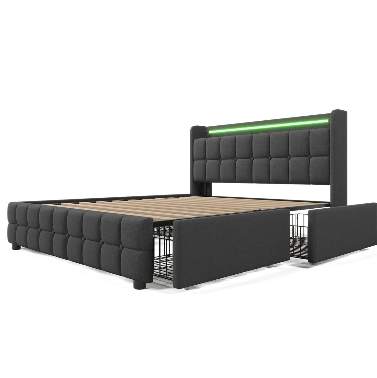 ČALOUNĚNÁ postel 160/200 cm šedá z dřeva s USB nabíjením, LED osvětlením a 4 zásuvkami - šedá, kompozitní dřevo (160/200cm) - OKWISH
