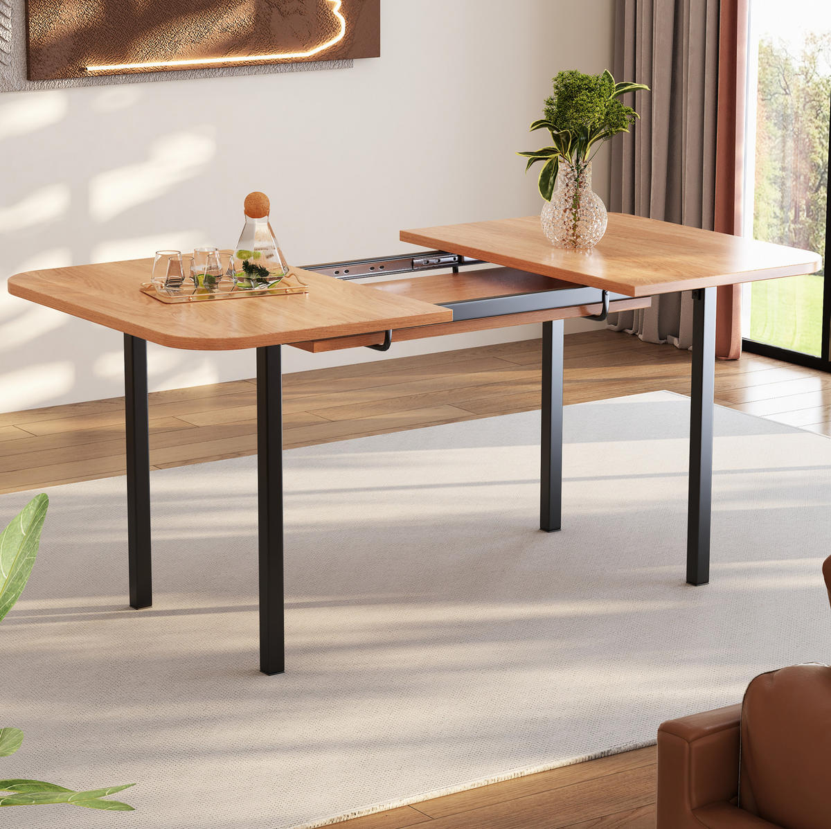 ESSTISCH 120/160 cm in Eichefarben aus MDF, ausziehbar mit Legierungsgestell - Eichefarben, Holzwerkstoff (160/80/75cm) - Flora Grace