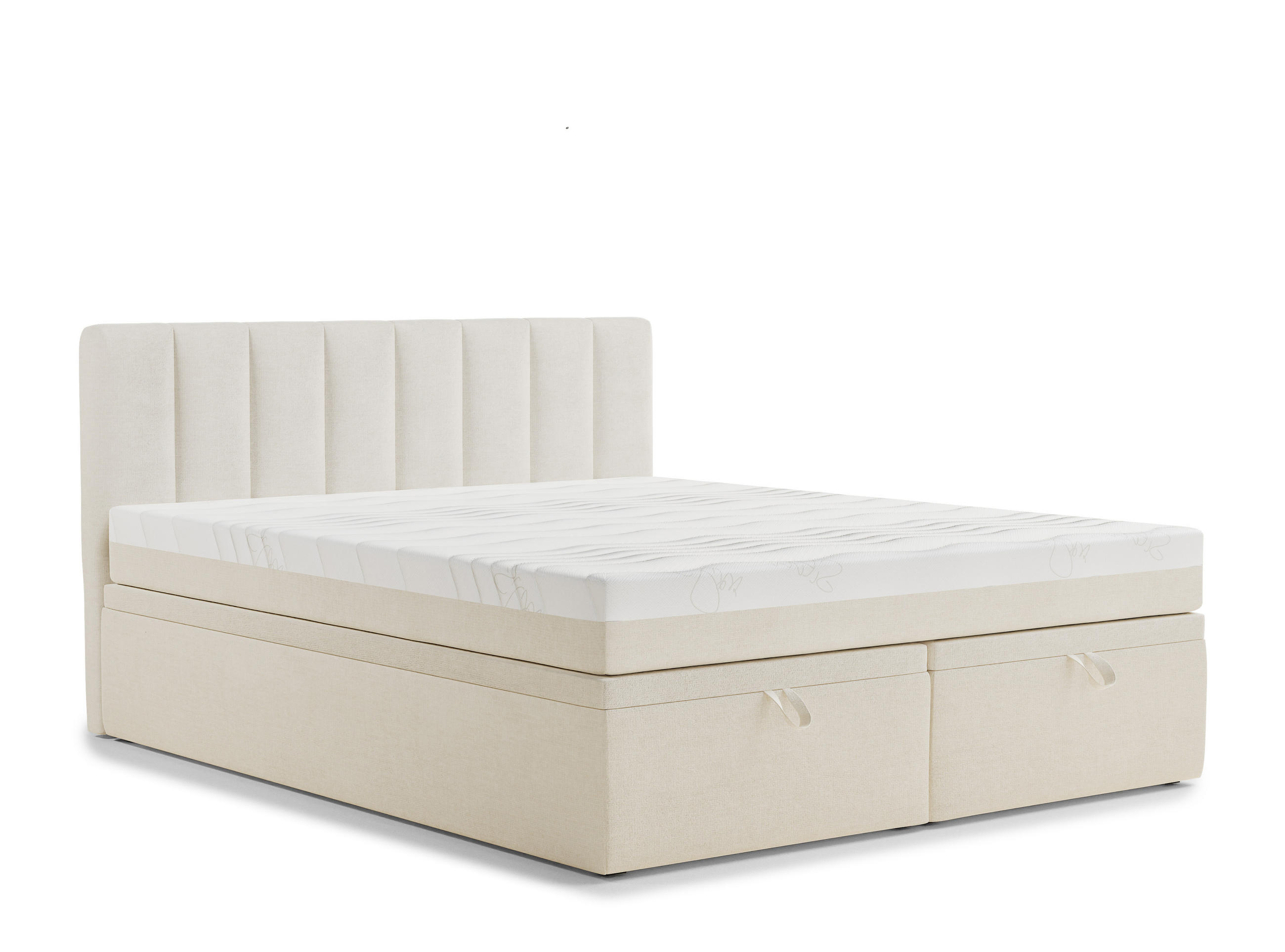 BOXBETT 160/200 cm Lovage S, in Creme, Matratze, gepolstertes Kopfteil, Bettkasten, H3 = fest - Creme/Schwarz, Holz/Holzwerkstoff (160/200cm) - Maison de Reve