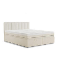 BOXBETT 160/200 cm Lovage S, in Creme, Matratze, gepolstertes Kopfteil, Bettkasten, H3 = fest - Creme/Schwarz, Holz/Holzwerkstoff (160/200cm) - Maison de Reve