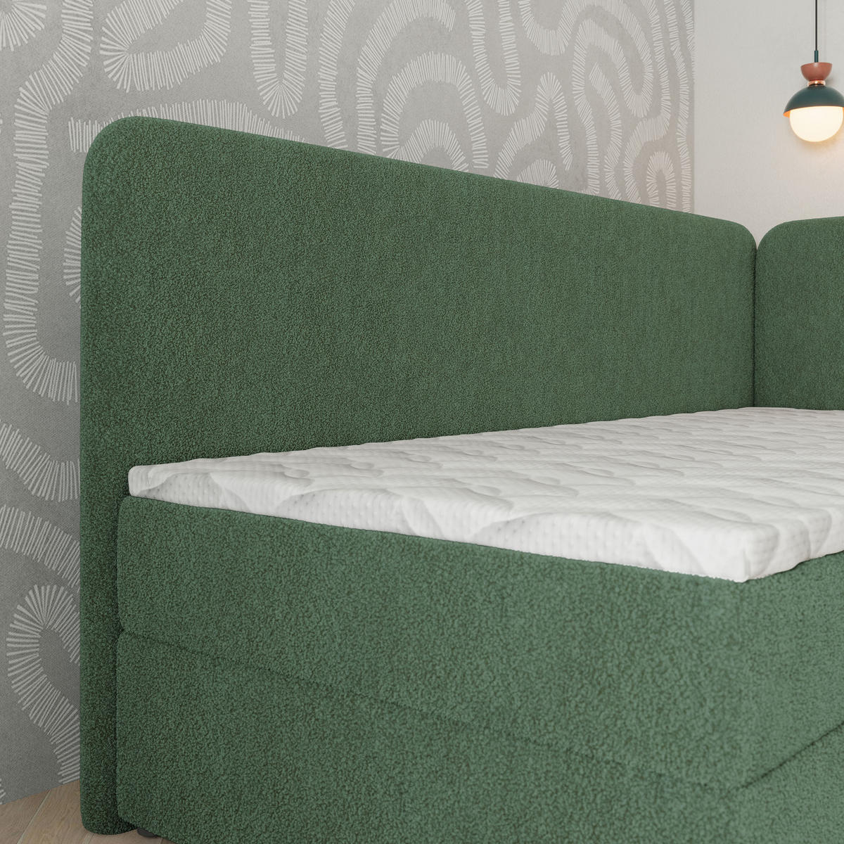 BOXBETT GINA 100x200 cm mit Matratze und Topper, H2+H3 - Grün - Grün, Holz (100/200cm) - MASSENO