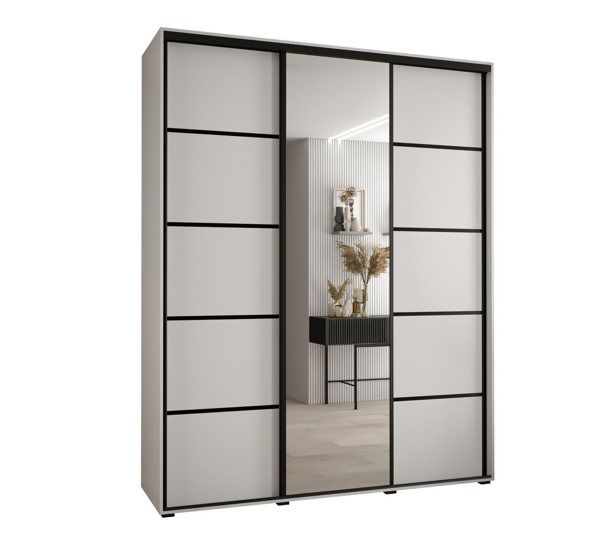 SCHWEBETÜRENSCHRANK 235,2/180/60 3-türig - Schwarz/Weiß, Holz/Metall (180/235/60cm) - Abiks Möbel
