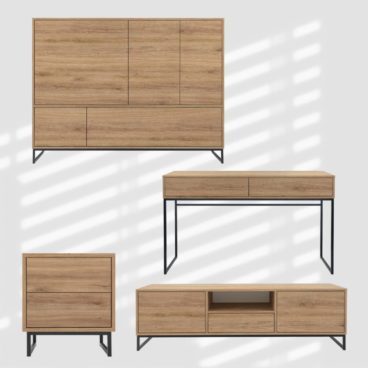 KOMMODE Genua Eiche, Schwarz Gestell, Geräumige Kommode - Schwarz/Braun, Holzwerkstoff (160/120/45cm) - Bettso