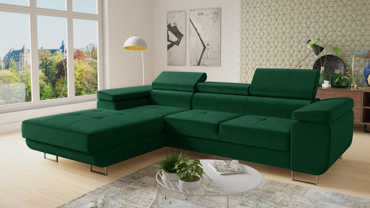 ECKSOFA Divo, Seite: Links - Grün, Holz/Textil (282/204cm) - Sofnet