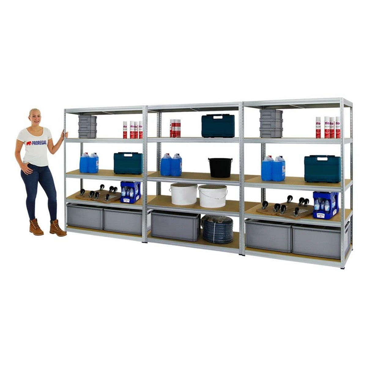 SCHWERLASTREGAL Big Elephant M 3er-Set mit 3x 180x120x60 cm Fachlast 250 kg Verzinkt - Silberfarben, Metall (360/180/60cm) - PROREGAL