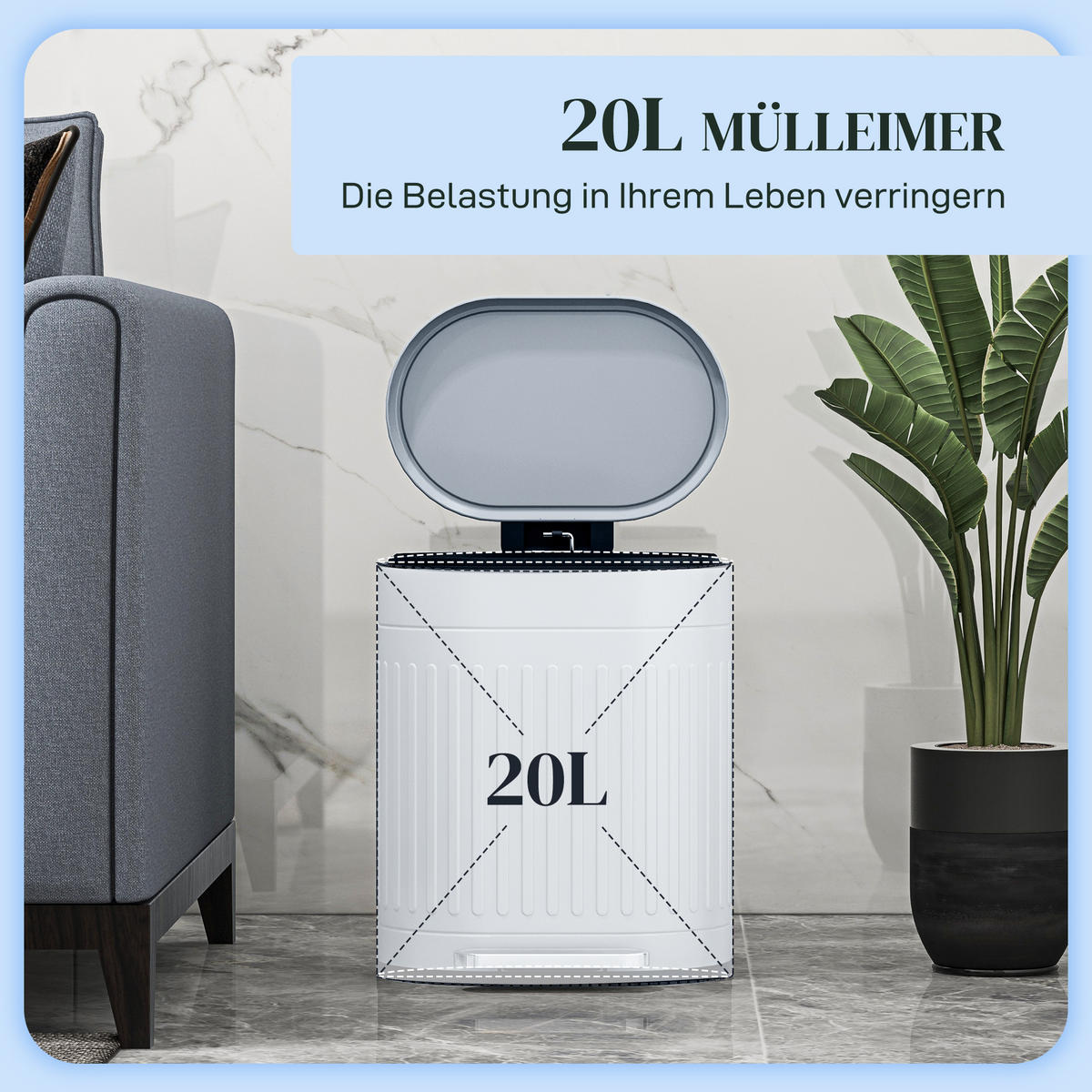 MÜLLEIMER Grau 36.5/31.2/45.0 cm - Grau, Metall (31.2/45/36.5cm) - HOMCOM