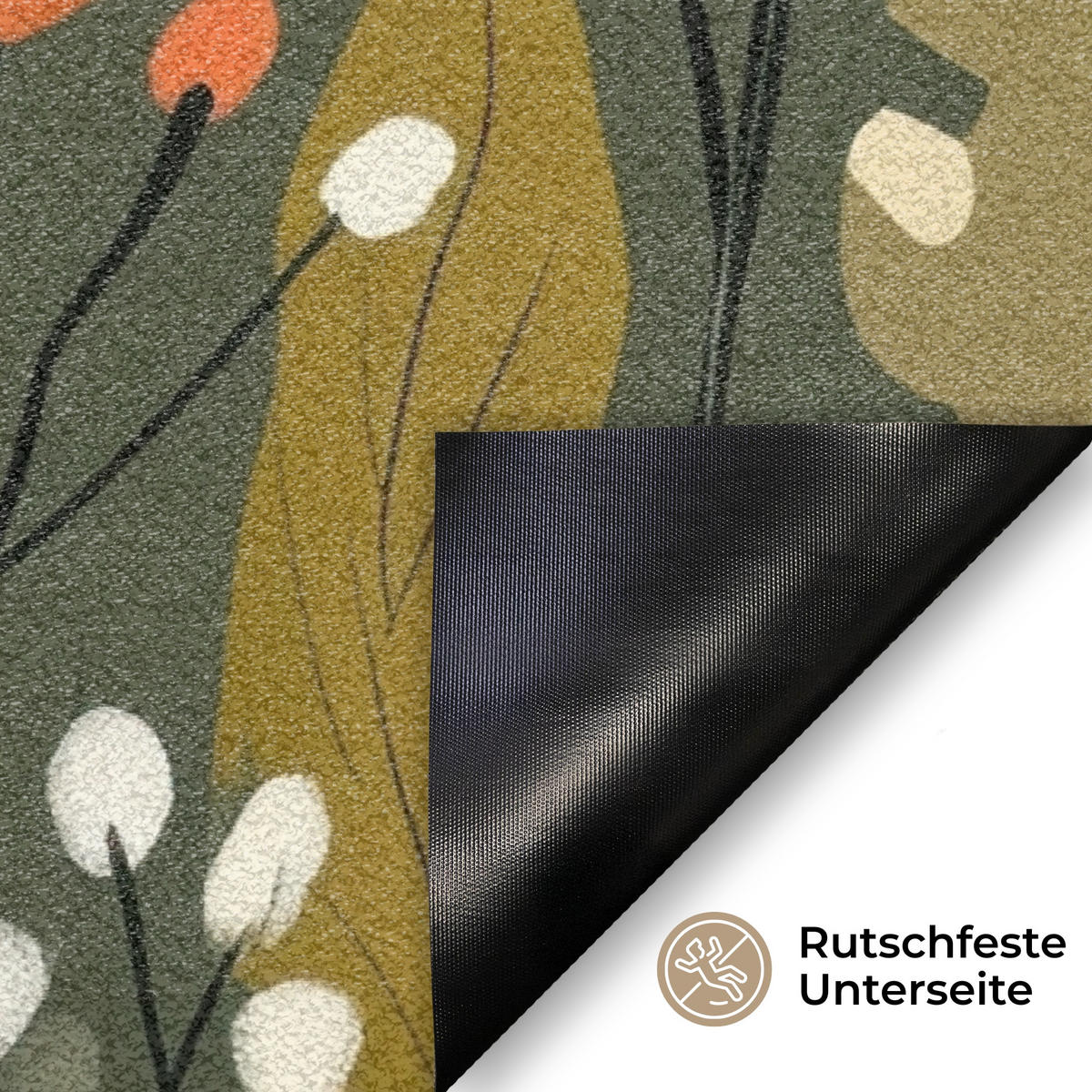 FUSSMATTE Blumen - Illustration - Grün 60x40 cm - Dunkelgrün, Kunststoff (60/0.4cm) - MuchoWow