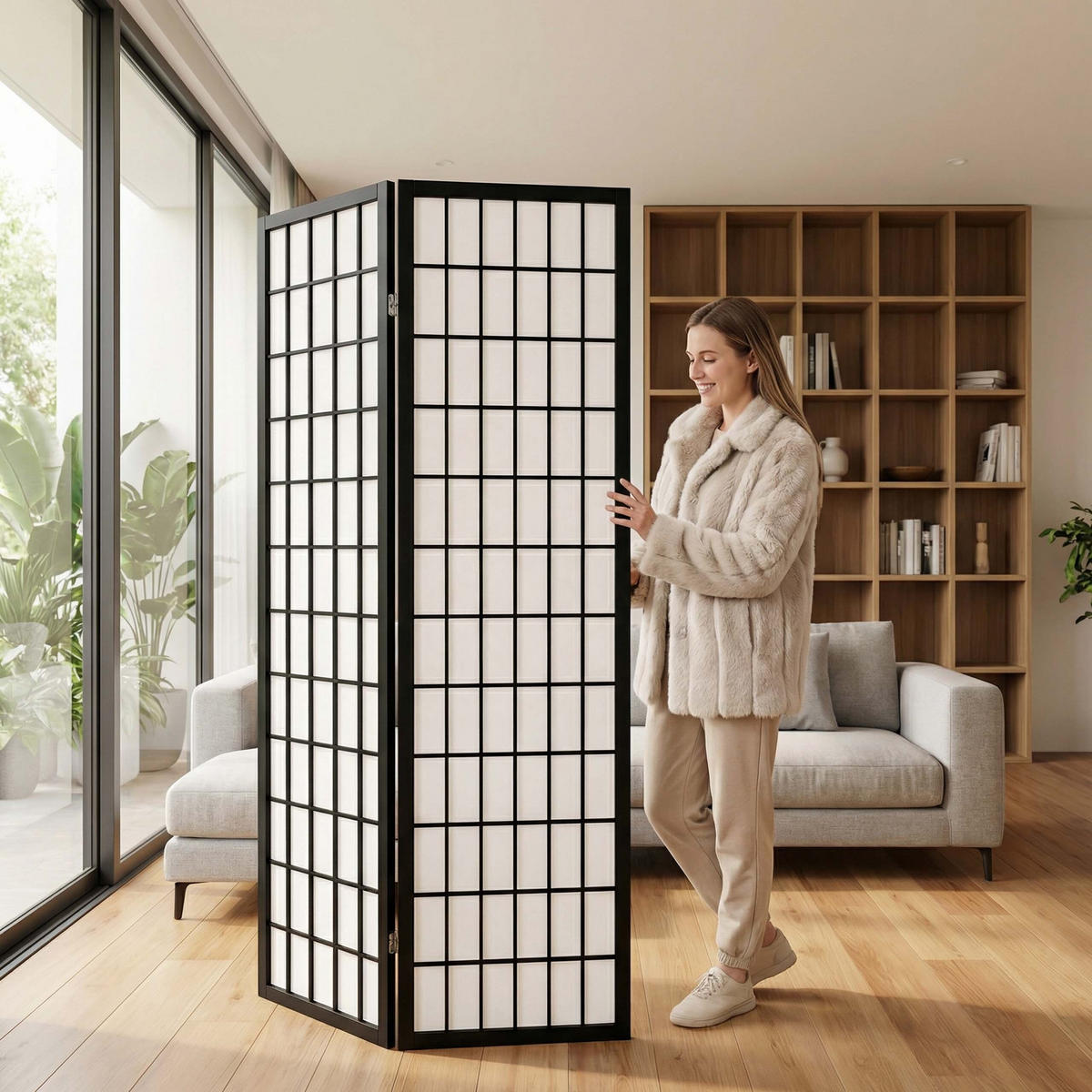 PARAV. - různobarevná, dřevo/textil (120/170/2cm) - Relaxdays