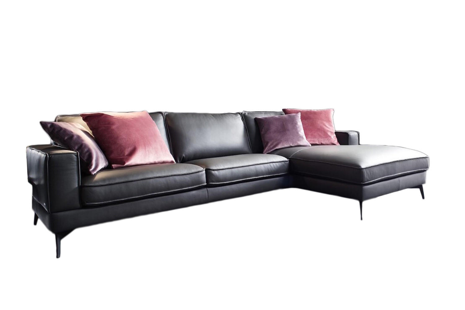 ECKSOFA LUGA Anthrazit Leder - Anthrazit/Schwarz, Leder (276/177cm) - KAWOLA