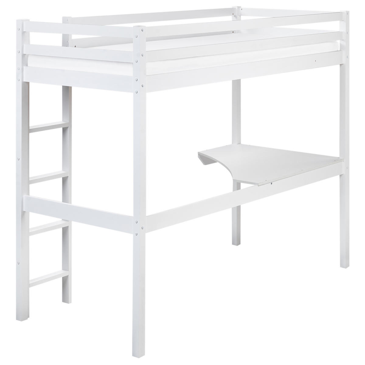 HOCHBETT MIT SCHREIBTISCH 90x200 cm Weiß Loury - Weiß, Holz (90/200cm) - Beliani