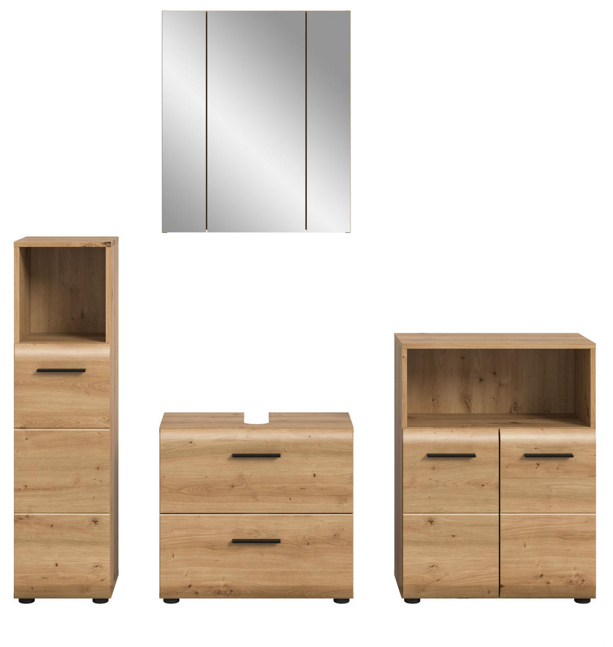 BADMÖBEL-SET 4-teilig in Artisan Eiche, Badkombination 180 x 185 cm, Cover - Schwarz/Eiche Artisan, Glas/Holzwerkstoff (180/185/30cm) - Inn.Furn