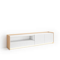 LOWBOARD, Weiß und Eiche, 207/37/50cm, mit Led - Weiß, Holzwerkstoff (207/50/37cm) - Skraut Home