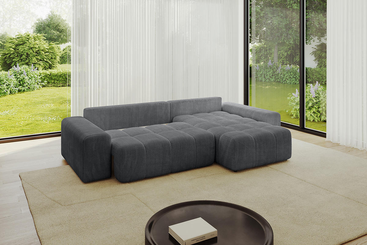 ECKSOFA Ottomane rechts ENIL-L 297x189x68 Dunkelgrau Cord - Dunkelgrau, Holzwerkstoff/Kunststoff (189/297cm) - ALTDECOR