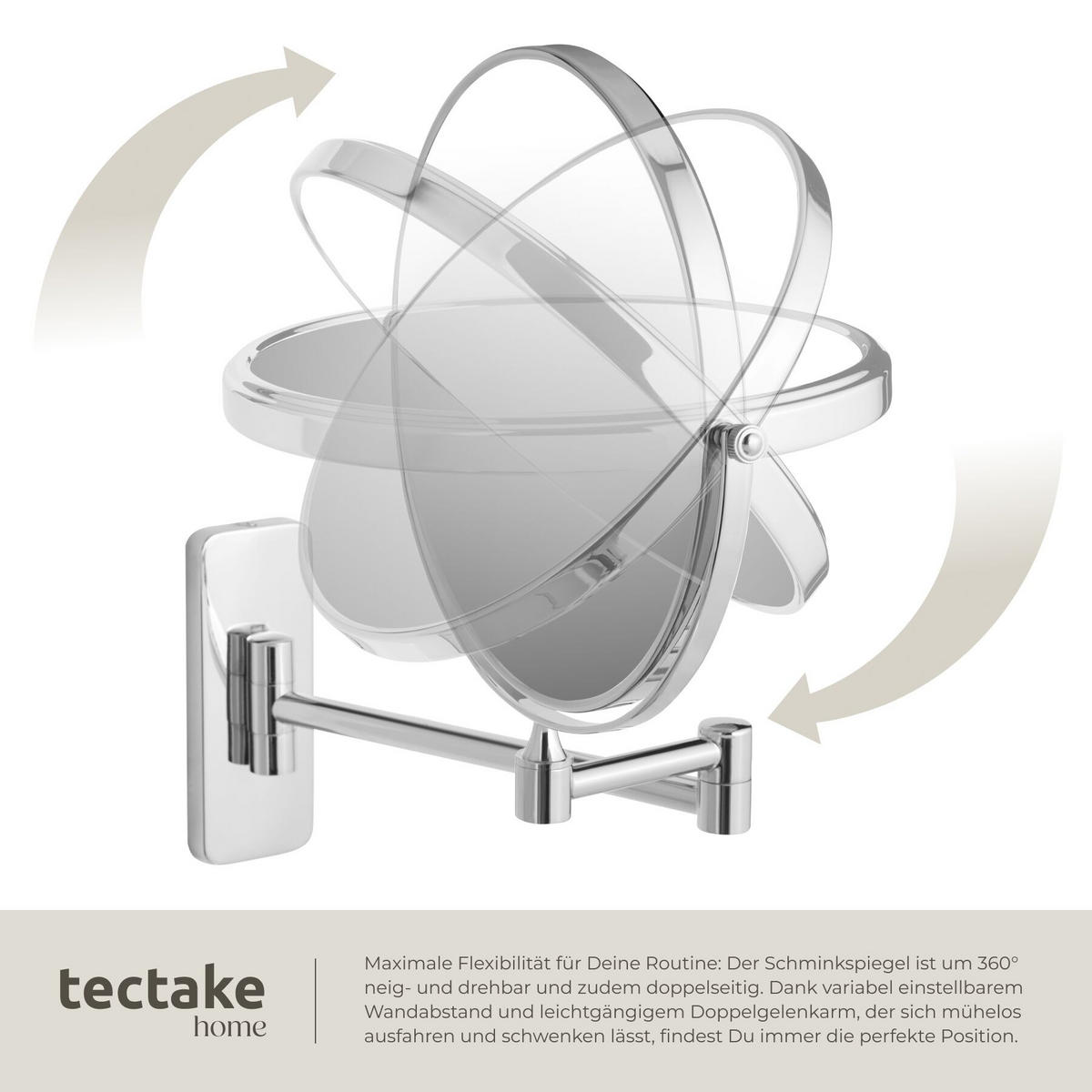 KOSMETIKSPIEGEL , doppelseitig, Ø 20 cm, silber - Silberfarben, Glas (2.7/31/26.5cm) - tectake