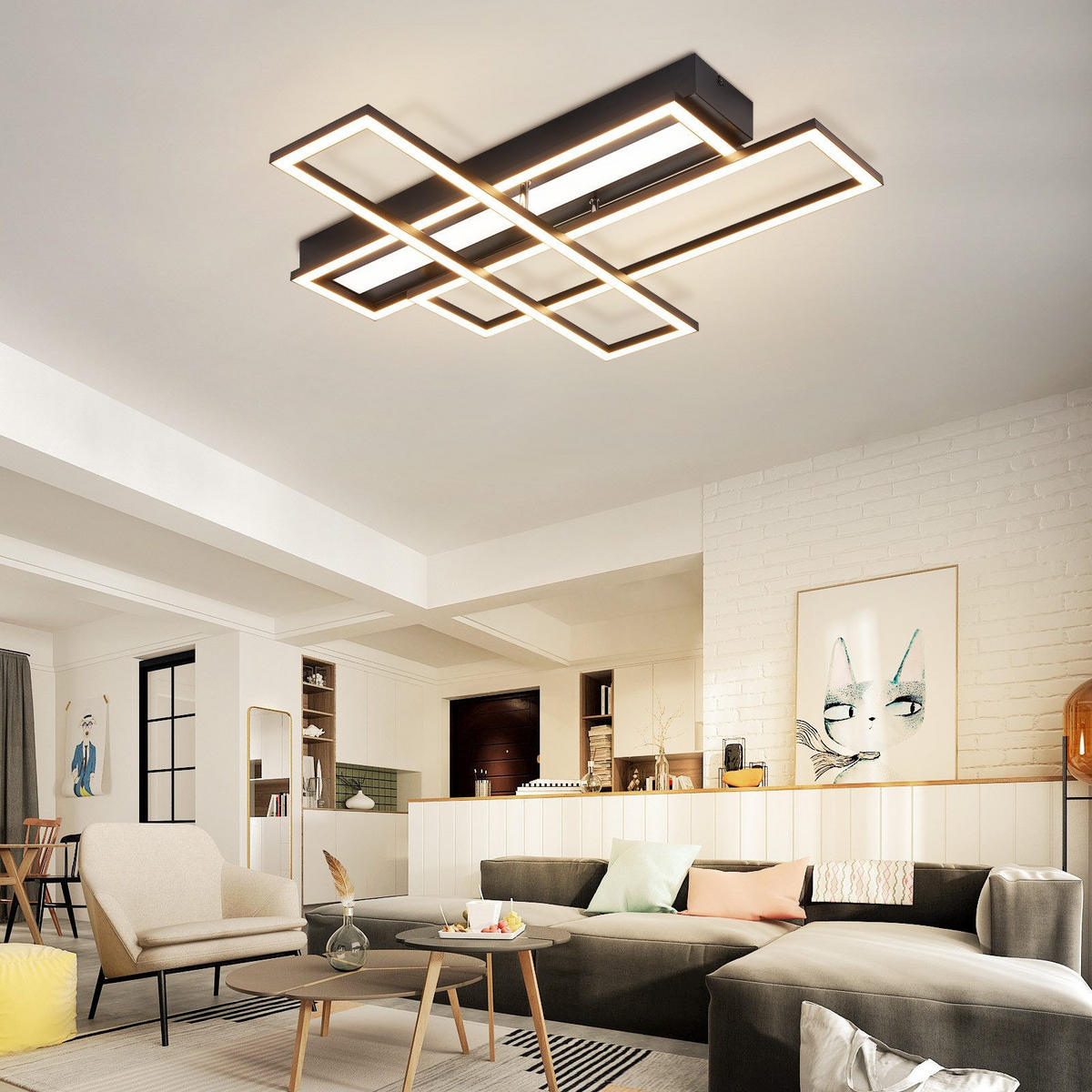 LED-DECKENLEUCHTE Mahoney 55.5/66.5/9.7cm - Schwarz, Metall (66.5/55.5/9.7cm) - Nettlife