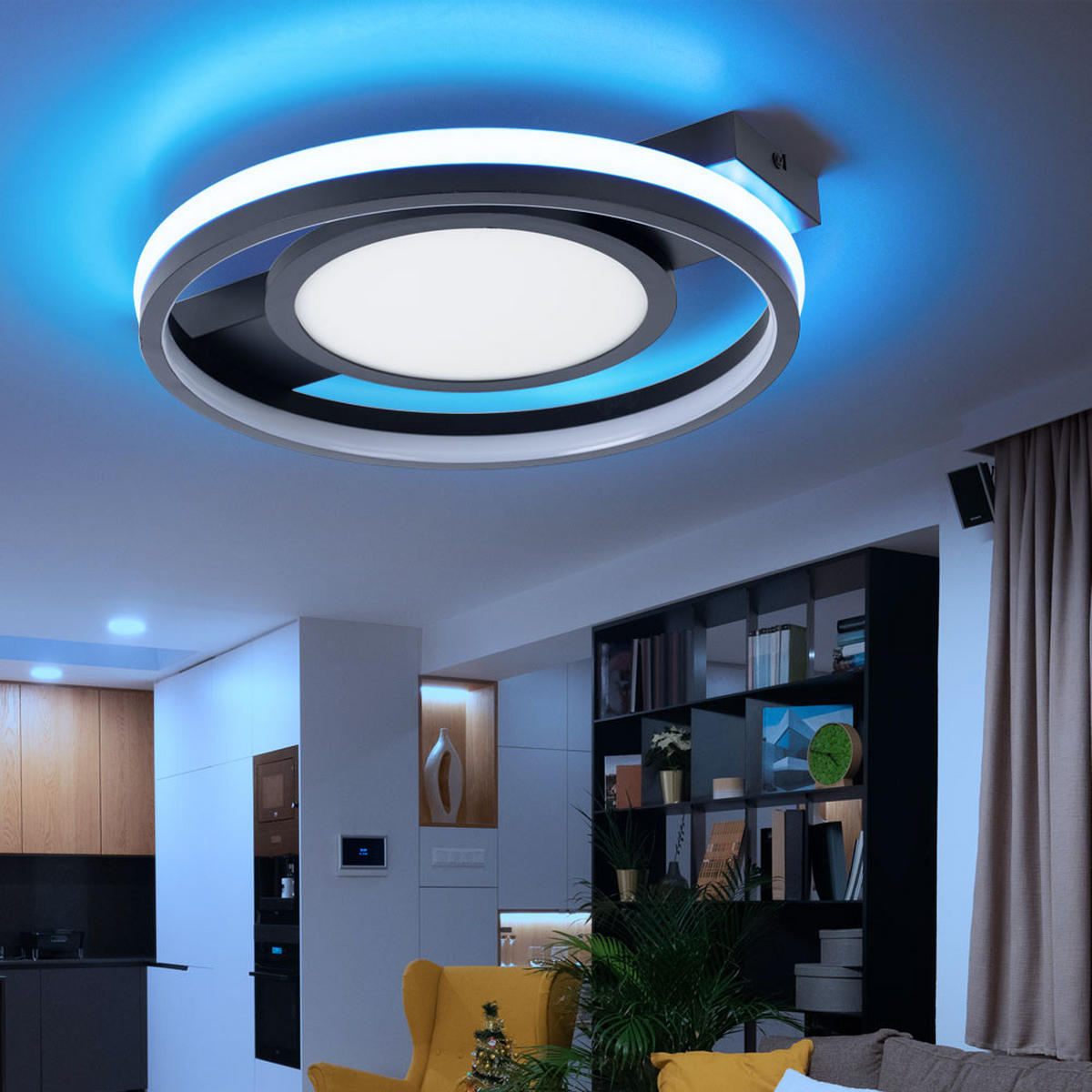 LED DECKENLEUCHTE GISELL Schwarz - Schwarz, Metall (43/40/6.8cm) - Globo Lighting