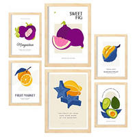 POSTER Set Mit 6 Lebensmittel Und Ernährungs Obst Collage Natur Und Ernährungs Für Innenarchitektur A3 & A4 Rahmen Aus Hellem Holz - Beige, Papier (29/3cm) - Nacnic