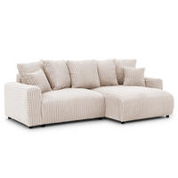 ECKSOFA Calma mit Schlaffunktion und Bettkasten im Bumpy-Design aus weichem Beige Plüschcord - Ottomane rechts - Beige/Schwarz, Holz/Kunststoff (140/239cm) - S-Style