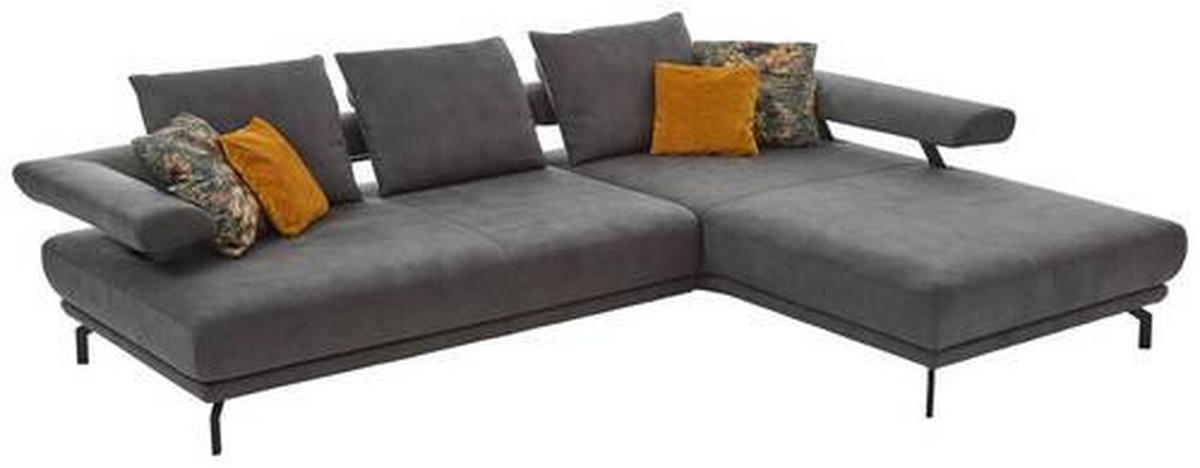 ECKSOFA in Mikrofaser Anthrazit  305/224 cm  - Anthrazit/Schwarz, Design, Textil/Metall (305/224cm) - Dieter Knoll