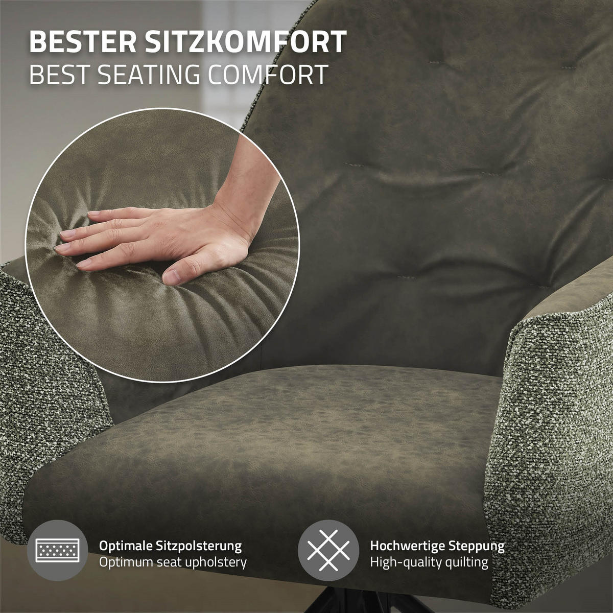 ESSZIMMERSTUHL drehbar Küchenstuhl gepolstert aus Webstoff-Kunstleder Grün - Schwarz/Grün, Textil/Metall (62/87/65cm) - ML-DESIGN