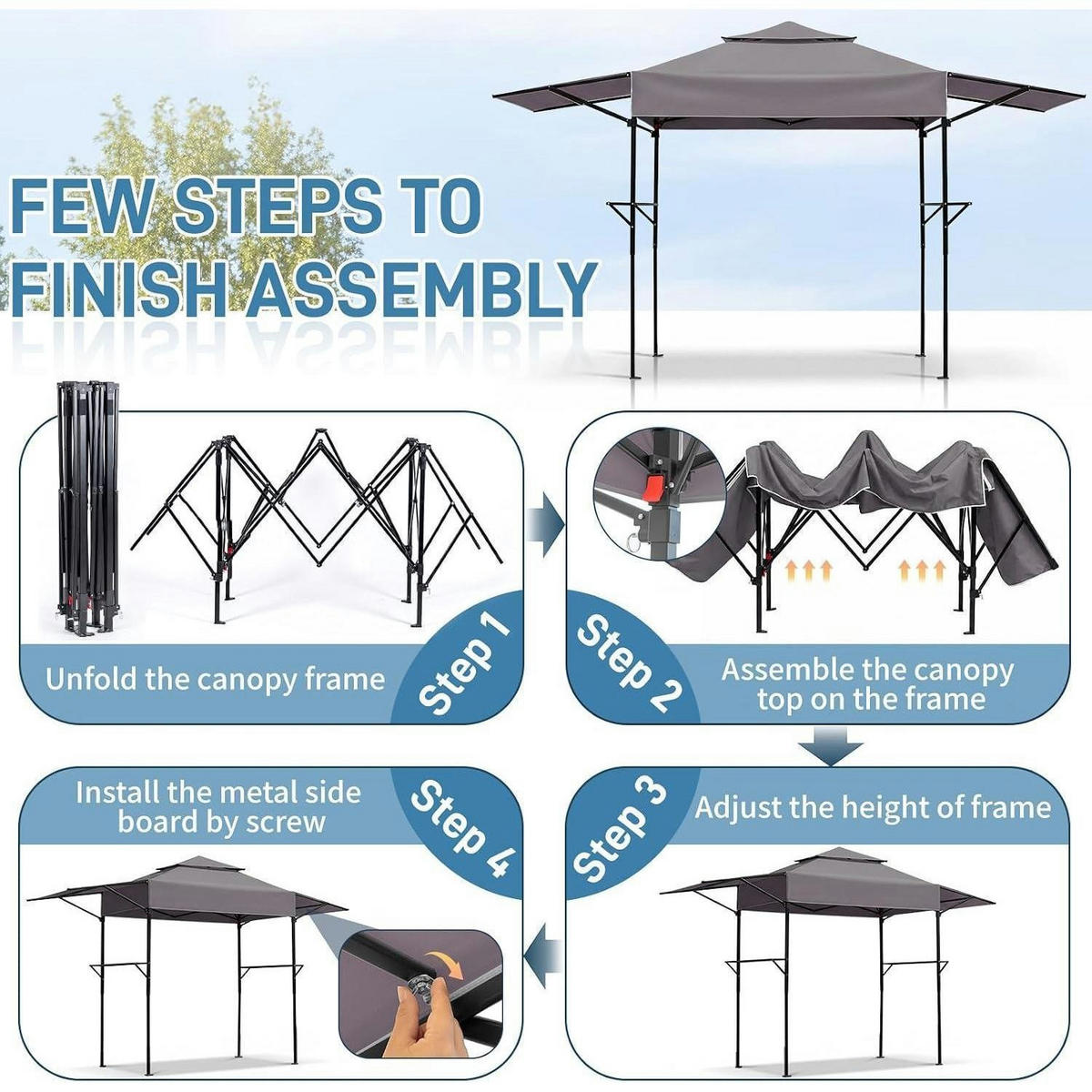 GRILLPAVILLON faltbar 380 x 100 x 240 cm Anthrazit - Anthrazit, Metall (100/240/380cm)