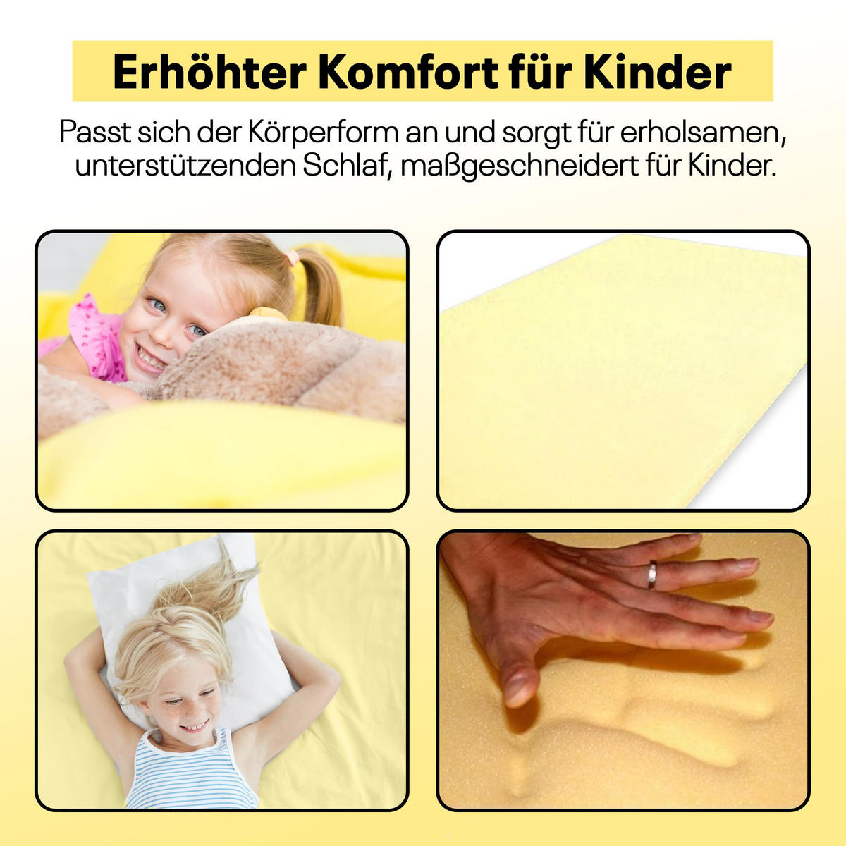 MATRATZEN TOPPER 140 x 200 cm viscoelastisch Schaumstoff ohne Bezug - Gelb, Naturmaterialien - Best for Kids