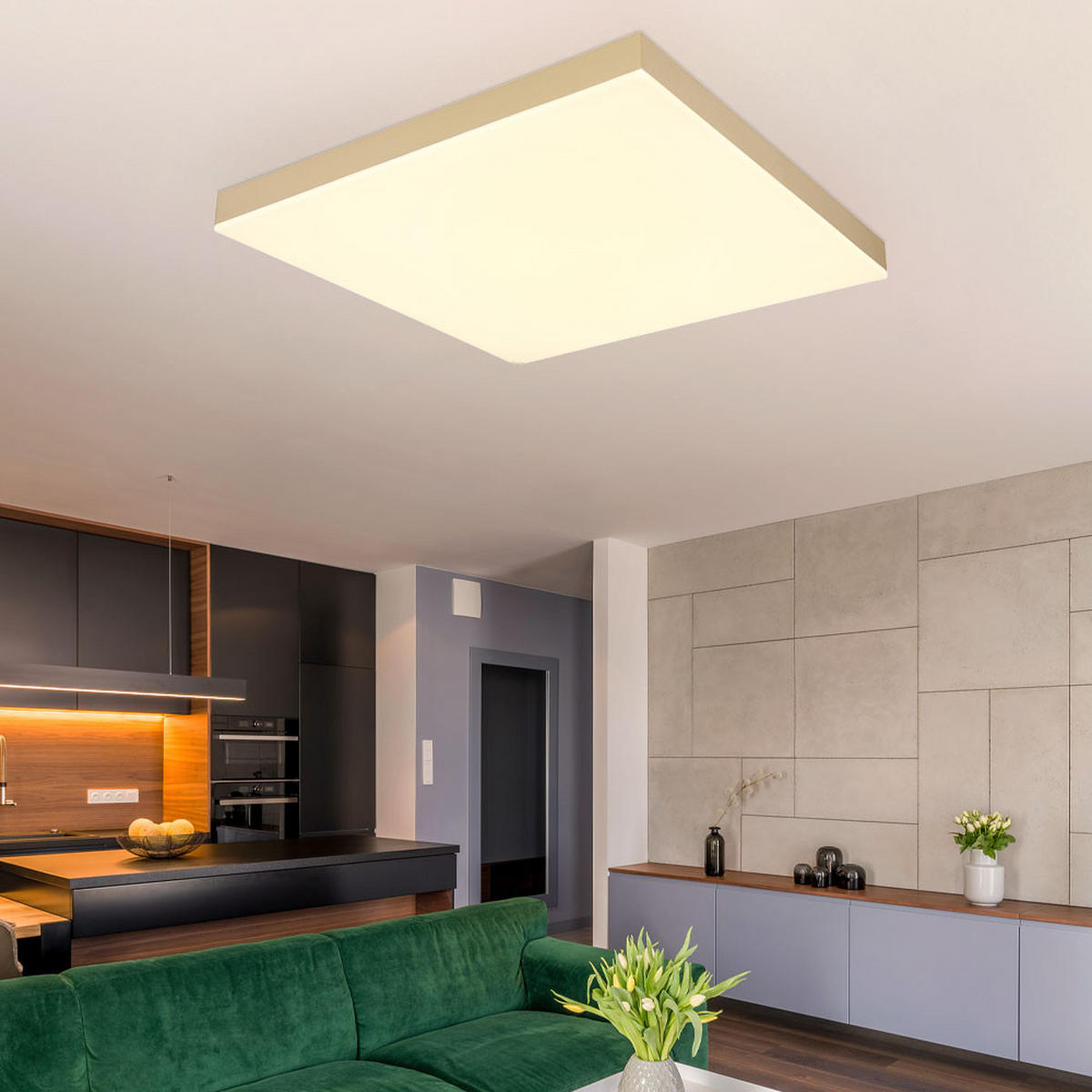 LED DECKENLEUCHTE Messing Opal - Messingfarben, Metall (45/45/6.5cm) - Globo Lighting