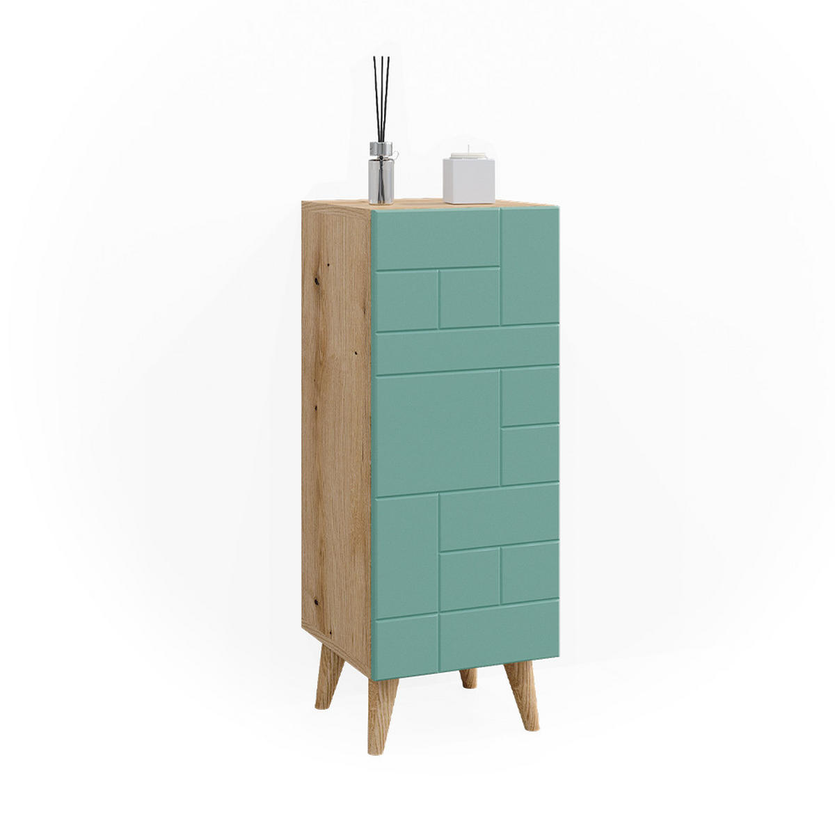 MIDISCHRANK Rudi Mintgrün 30.3 x 80.3 cm mit Tür - Braun/Mintgrün, Holzwerkstoff (30.3/80.3/31.2cm) - Vicco