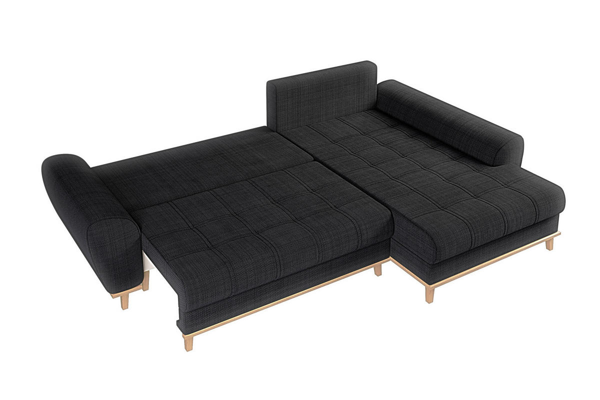 ECKSOFA im Scandi-Stil, Schlaffunktion, Bettkasten B268/T175/H86 cm, Ottomane rechts, Liegefl. 128x209 cm, Bouclé Chenille Stoff in Anthrazit / 21011 - Eichefarben/Anthrazit, Holz/Textil (268/175cm) - luma-home