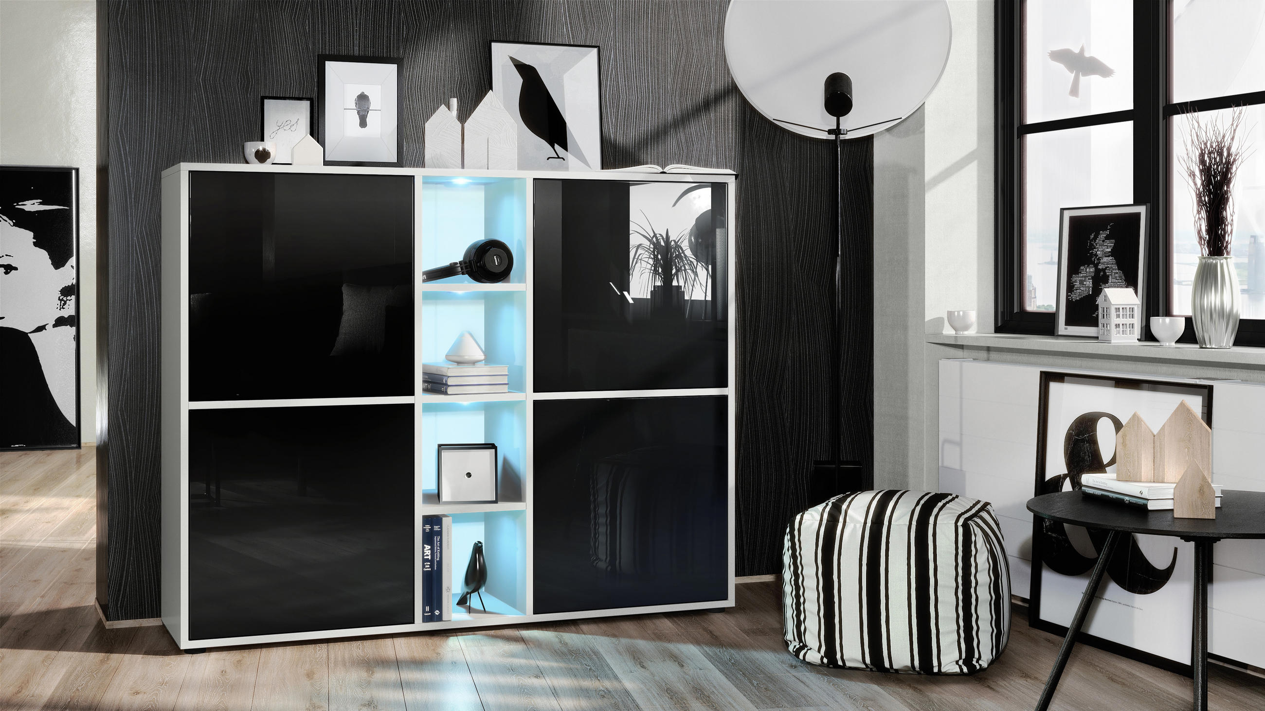 HIGHBOARD Cuba Türen in Schwarz Hochglanz - Schwarz Hochglanz, Holzwerkstoff (130.5/105.5/35.5cm) - Vladon
