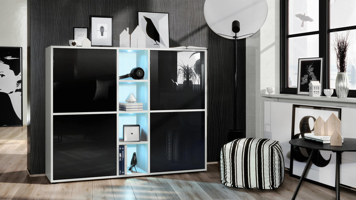 HIGHBOARD Cuba Türen in Schwarz Hochglanz - Schwarz Hochglanz, Holzwerkstoff (130.5/105.5/35.5cm) - Vladon