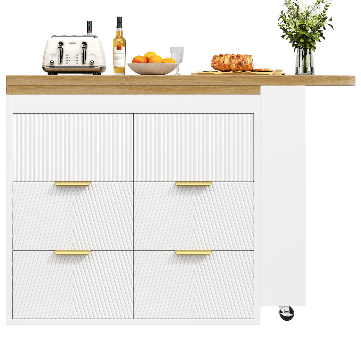 BARTISCH 128-203/39/90 cm in Weiß mit 6 Schubladen und drehbaren Modulen - Weiß, Holzwerkstoff (39/203/90cm) - BEAOK