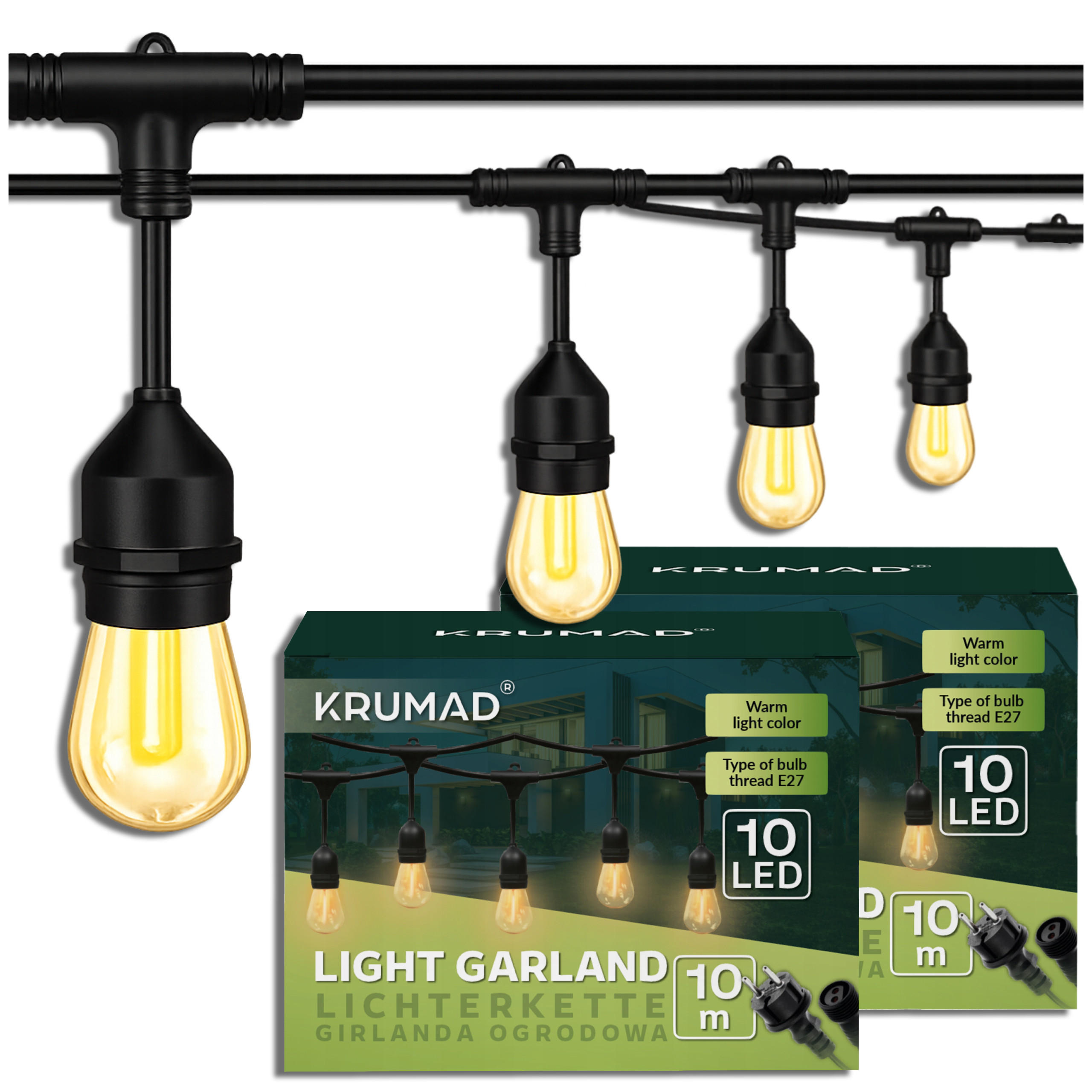 AUSSENLEUCHTE Girlande LED Außen Lichterkette 20m - Schwarz, Kunststoff (20000/10/10cm) - KRUMAD