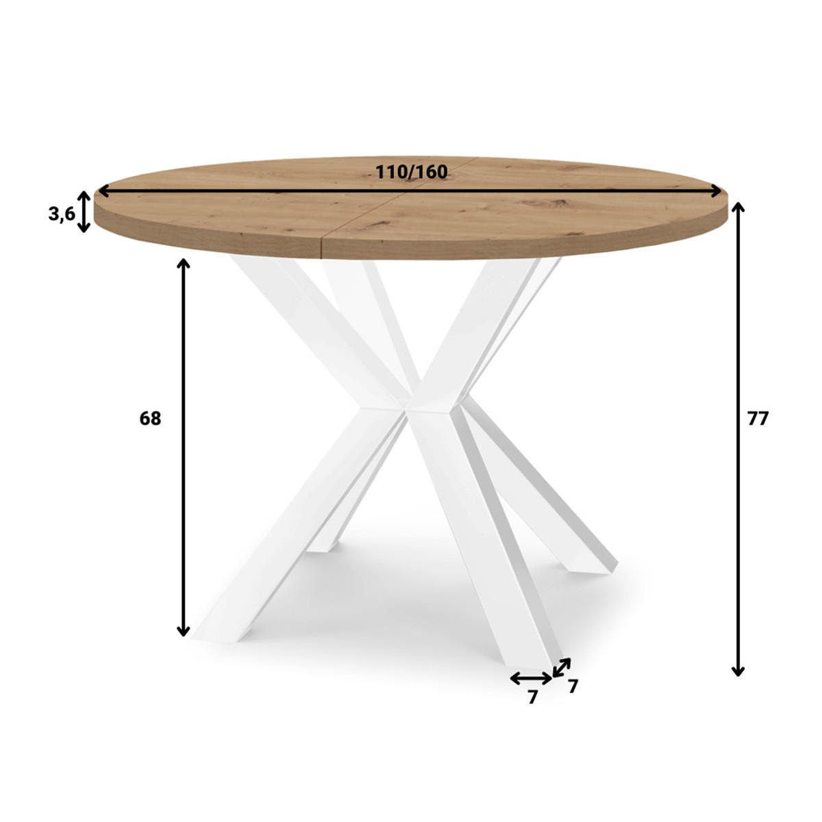 ESSTISCH RAL mit Holzbeinen, Durchmesser: 110 / 160 cm Eiche Wotan / Weiß - Eiche Wotan/Weiß, Holz (110/160/77cm) - Dekori_Interiors