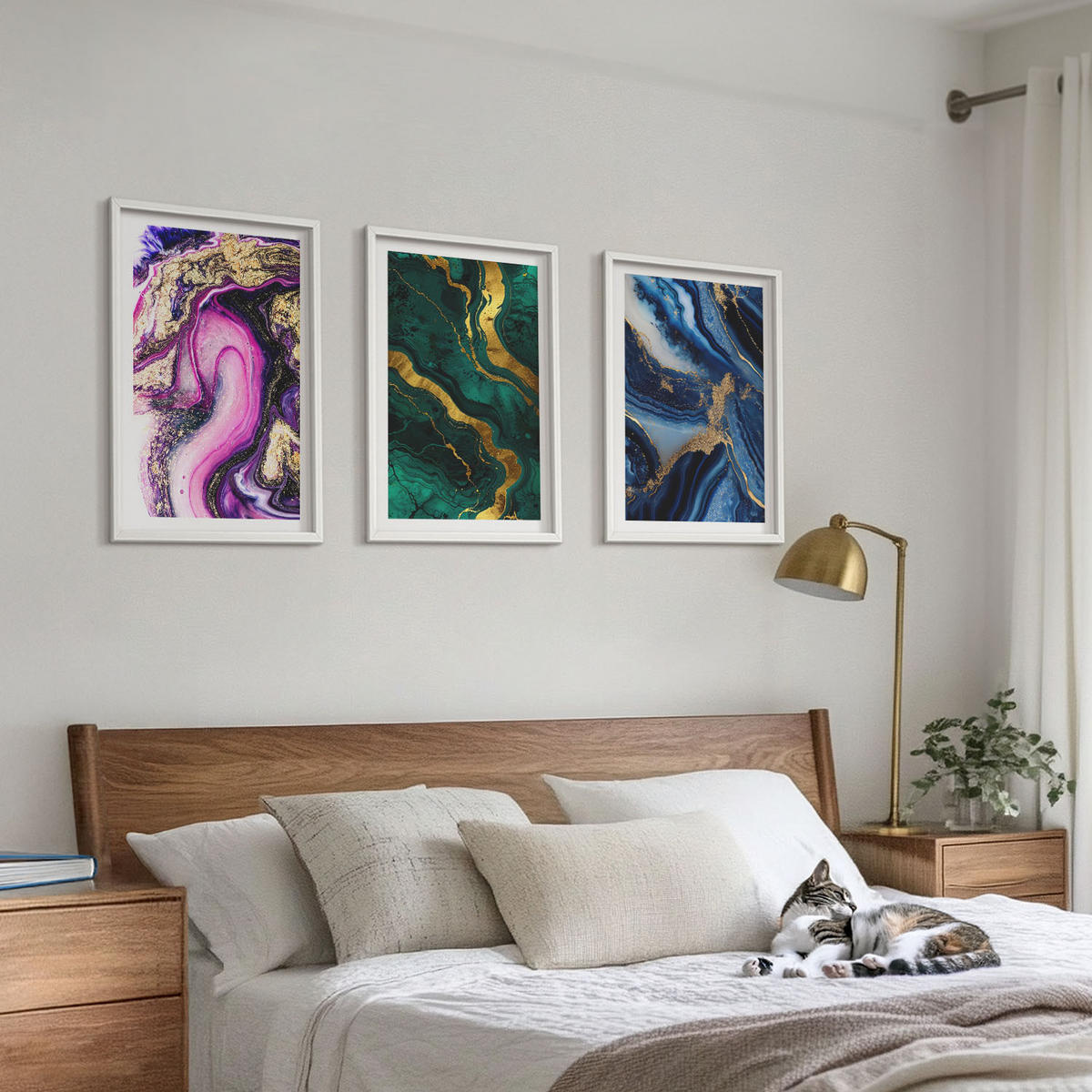 WANDBILDER 3er-Set - 40x60 cm Weißer Rahmen - Abstrakte rosagrüne Muster - Weiß, Kunststoff (40/60cm) - ArtPrintCave