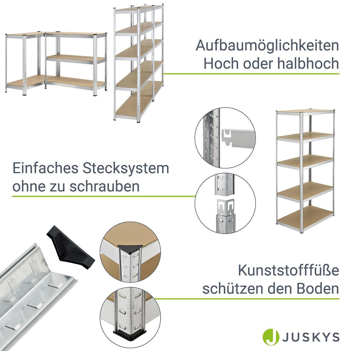 LAGERREGAL Basic 180x90x40 cm (4er-Set) - Silberfarben, Metall (90/180/40cm) - Juskys
