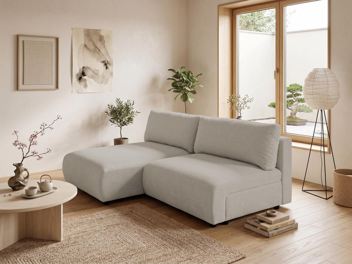 ECKSOFA Sora mit Schlaffunktion, Bettkasten und extra tiefer Komfortzone aus hochwertigem Taupe Strukturstoff - Taupe/Schwarz, Holz/Kunststoff (140/200cm) - S-Style