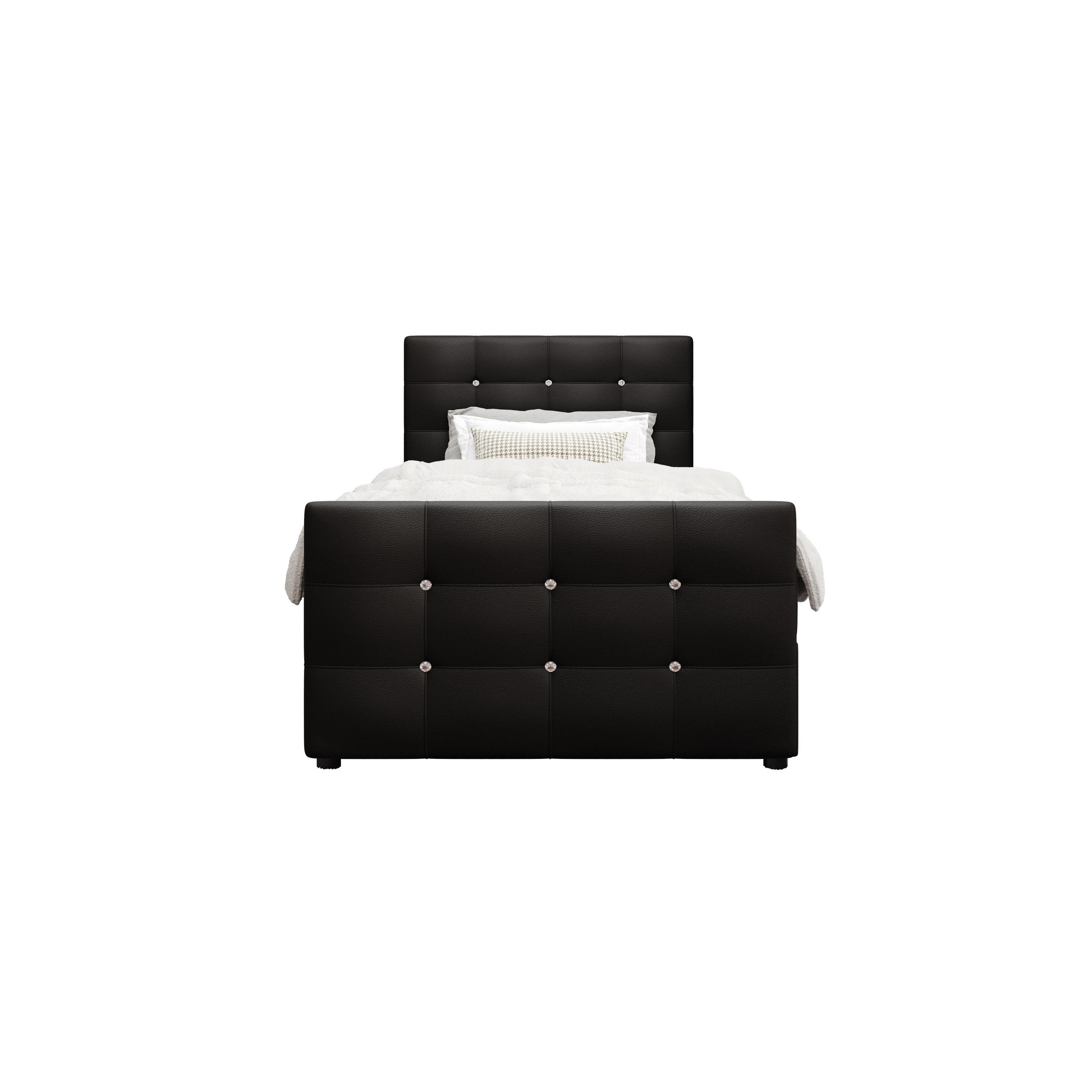 BOXBETT KLEO 120x200, mit Matratze H3, Bonell und Topper, Madryt 1100 - Schwarz, Holz/Kunststoff (120/200cm) - Bedante