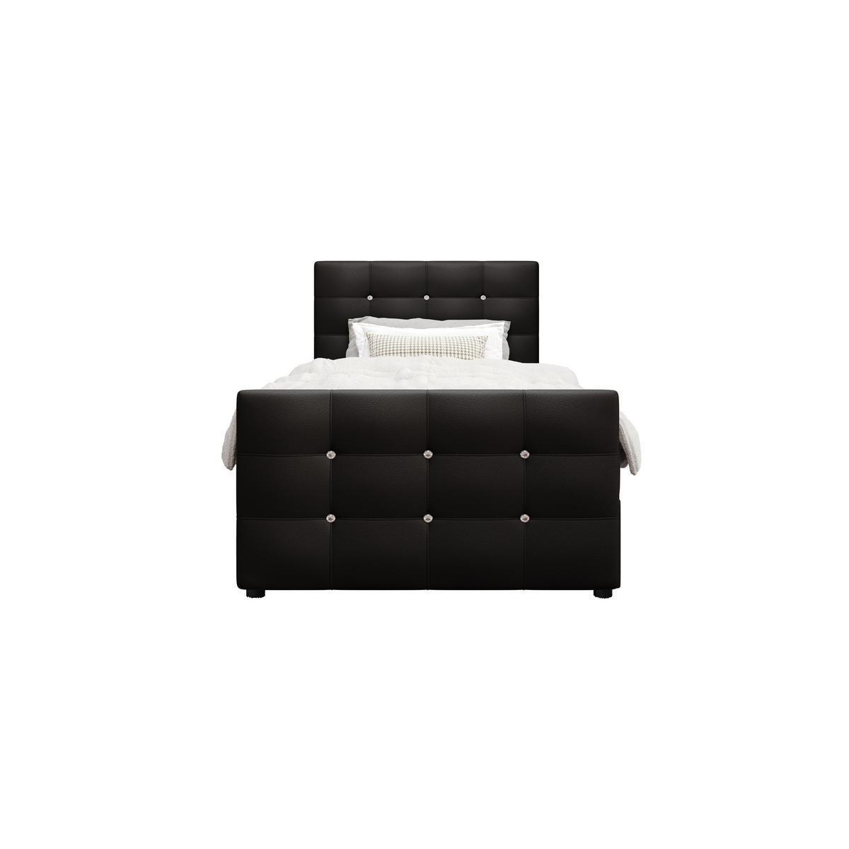 BOXBETT KLEO 100x200, mit Matratze H3 und Topper, Madryt 1100 - Schwarz, Holz/Kunststoff (100/200cm) - Bedante