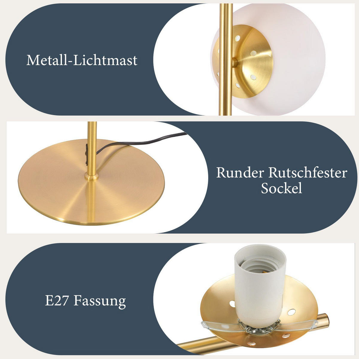 STEHLAMPE Yanecek 25/25/150cm - Weiß, Metall (25/25/150cm) - Nettlife