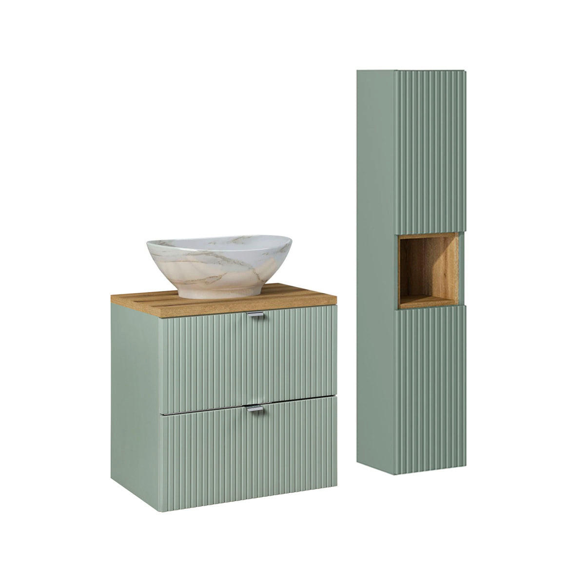 BADMÖBEL 60.4cm Jade 2er-Set Grün und Holz - Grün, Holzwerkstoff (60.4/59/40cm) - Petits-meubles