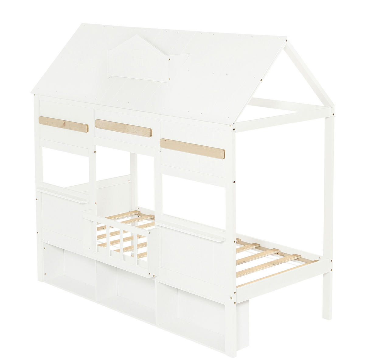 HAUSBETT 90/200 cm Weiß aus Kiefer und MDF mit Bücherregal - Weiß, Holz (90/200cm) - OKMYHOME
