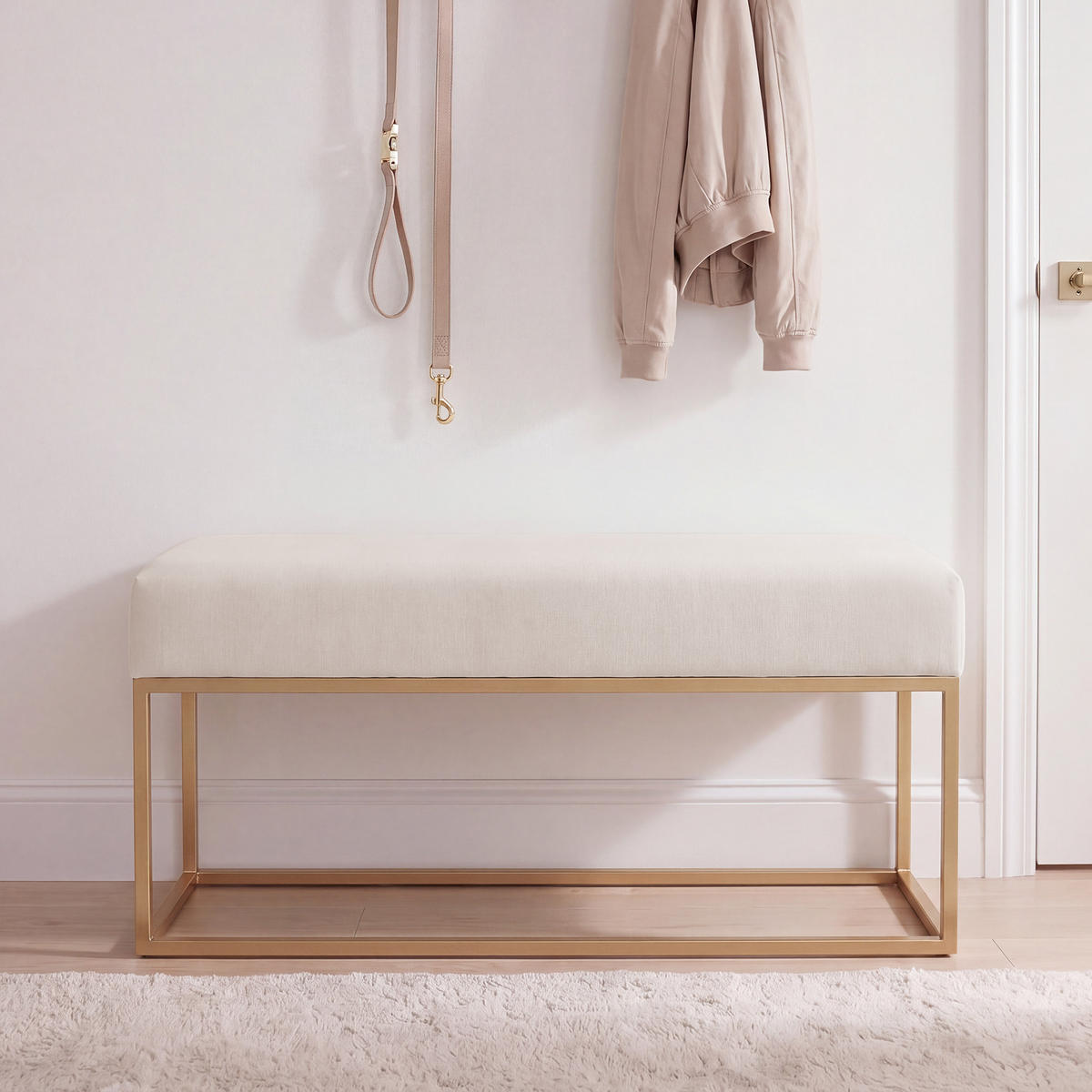 POLSTERBANK STELLA 90 cm Metallgestell, Gold / Beige - Beige/Goldfarben, Textil/Metall (90/44/30cm) - Idohome